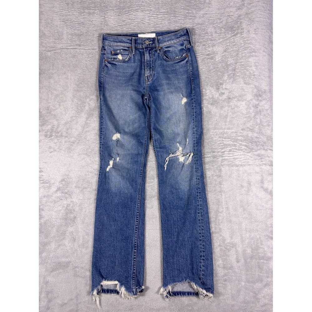 Mother Jeans The Flirt Womens Size 25 Blue Embroidered Denim Distressed Fringed